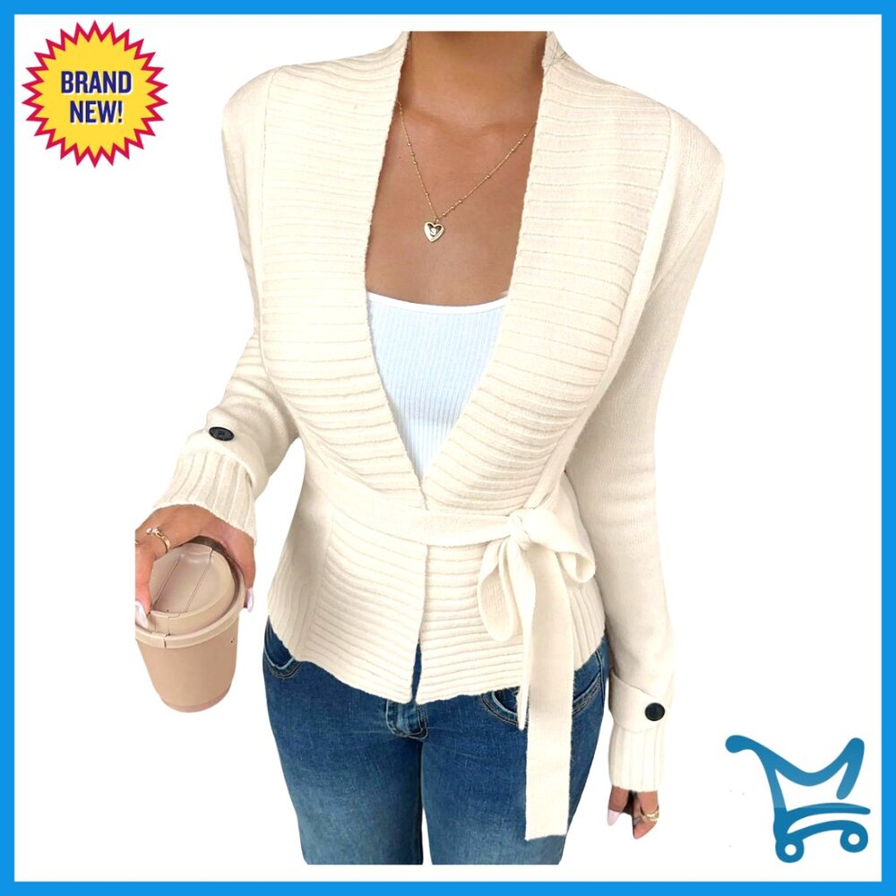 Wrap V-Neck Cardigan Long Sleeve Lightweight Sweater Medium